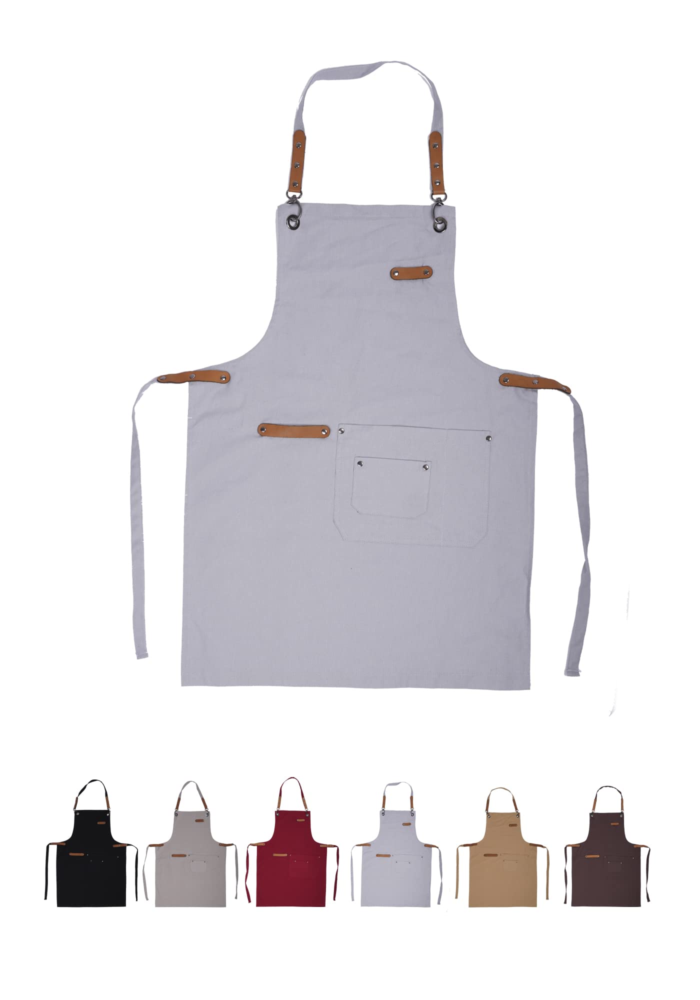 One's & Unique - Kitchen Apron for Chiefs, Hydrofobic 100% Duck Cotton & Real Leather Combination