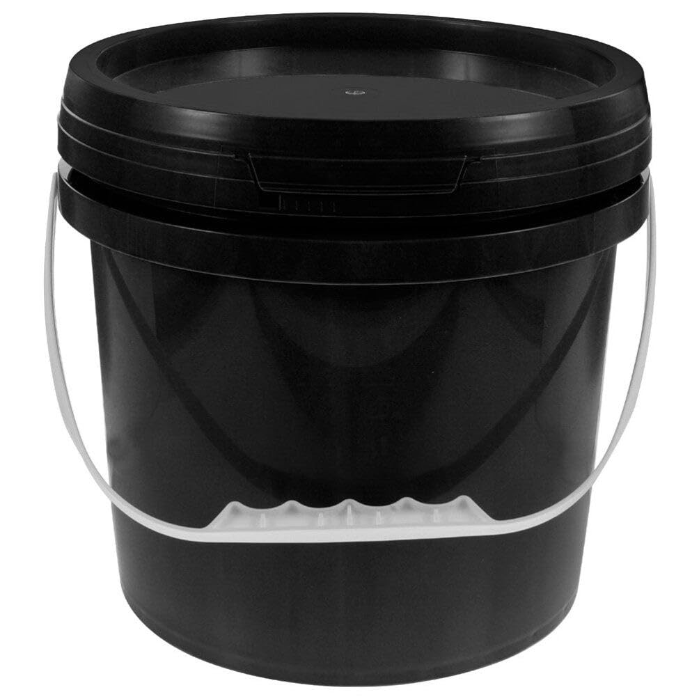 Housoutil 10L Black Bucket Pail Container with Screw Lid Empty Paint Bucket Round Industrial Pail Food Storage Containers All Purpose Pail for Water Food