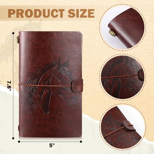 Colarr 2 Pcs Horse Leather Notebook Refillable Sketchbook, Travel Diary, Lined Planner Stuff Birthday Christmas Gifts for Equestrian Enthusiasts Men Women Girls, 7x5 Inches - Image 4