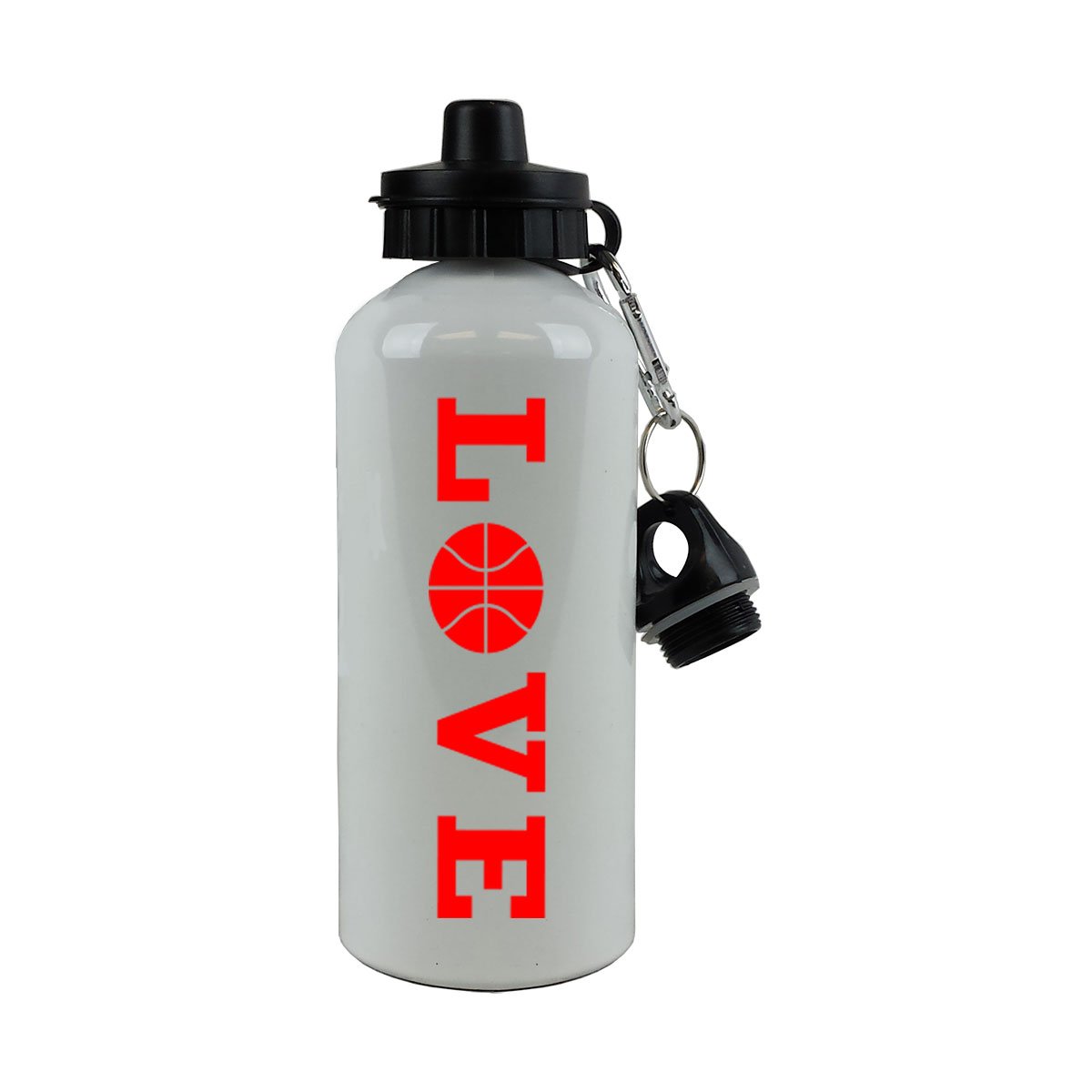 Love Basketball Sports Team Aluminium weiß Finish 20 Unze 600 ml Sport Wasser Flasche mit Karabiner, rot