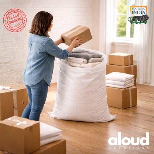 Image of ALOUD CREATIONS 12Pc Extra Large HDPE Storage Bag | 30x42 Inch | Multipurpose Laminated Bags for Home Shifting & Transport | Plastic Gunny Bags, Bori, Bora for Packing Household Item | Heavy Quality