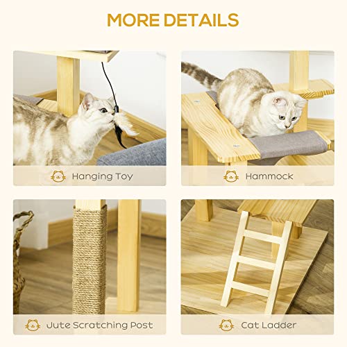 Pawhut 25.5" Cat Tree Kitty Activity Center, Pinewood Climbing Toy Indoor Pet Furniture With Jute Scratching Post, Bed Perch Hanging Ladder Cushion, Natural #TOP5