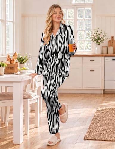 Ekouaer Silk Pajamas for Women Sets Long Sleeve Button Down Pjs - image 6
