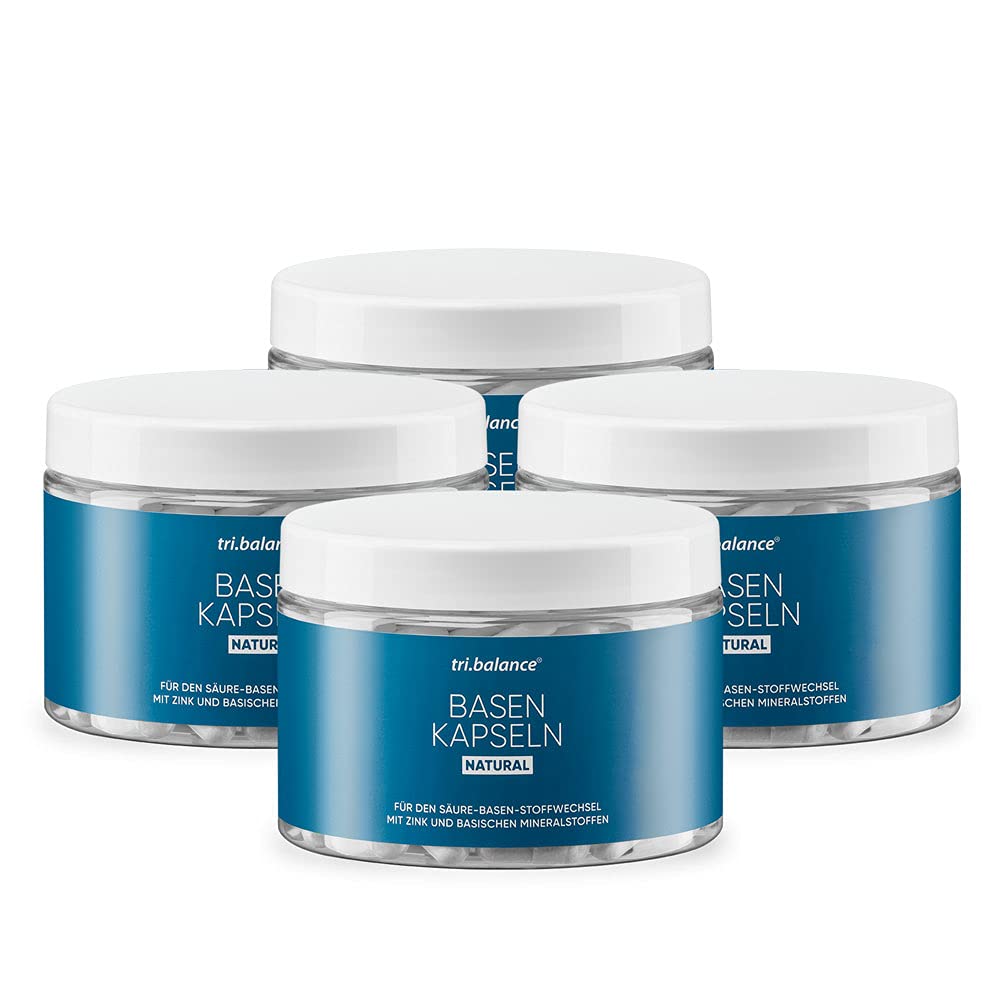 tri.balance Basenkapseln NATURAL 4er-Pack 640 Kapseln – mit Zink | 640 Kapseln mit basischen Mineralstoffen und veganer Kapselhülle; Zink trägt zu einem normalen Säure-Basen-Stoffwechsel bei