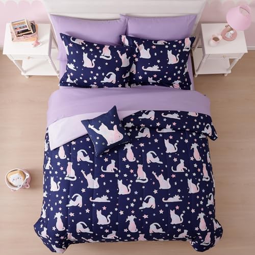 Image of Full Size Comforter Sets for Girls-7 Pieces Cat Glow in the Dark Bedding