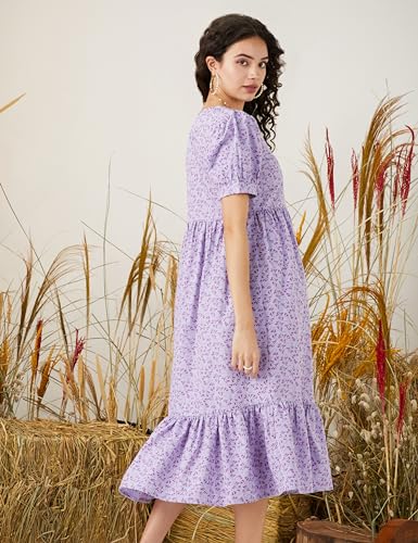 Image of Amazon Brand - Symbol Women Rayon Fit and Flare One Piece Midi Length Dress (Available in Plus Sizes)