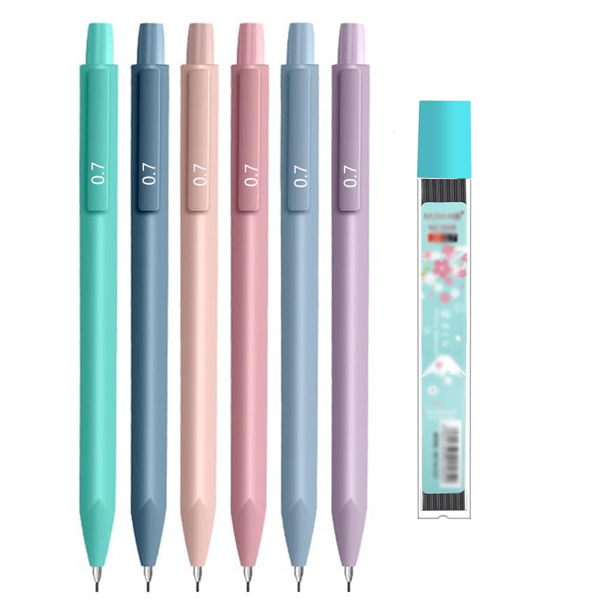 6PCS Mechanical Pencil Set (0.7mm) Multicolor, Modern, Retractable, Refillable, Ergonomic Grip, Ideal for Drawing, Writing, Sketching, Painting, Gift for Learning