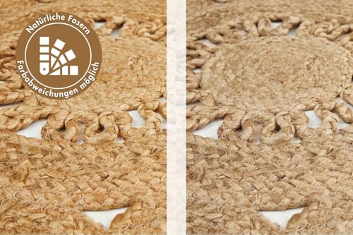 -LUXOR- living Jute Teppich Rund Balo – Boho Teppich handgeflochten aus Jute & Baumwolle – Robuster runder Teppich & Wendeteppich für Wohnzimmer, Flur & Schlafzimmer – Farbe: Natur, Größe: Ø 60 cm
