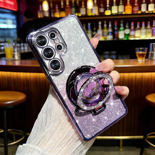 SQMCase Designed for Samsung Galaxy S26 Ultra Case Clear Sparkle with Bling Liquid Flowing Kickstand & Camera Lens Protector,Luxury Plating Cover Shockproof Protective Case (Purple) by SQMCase - Image 5