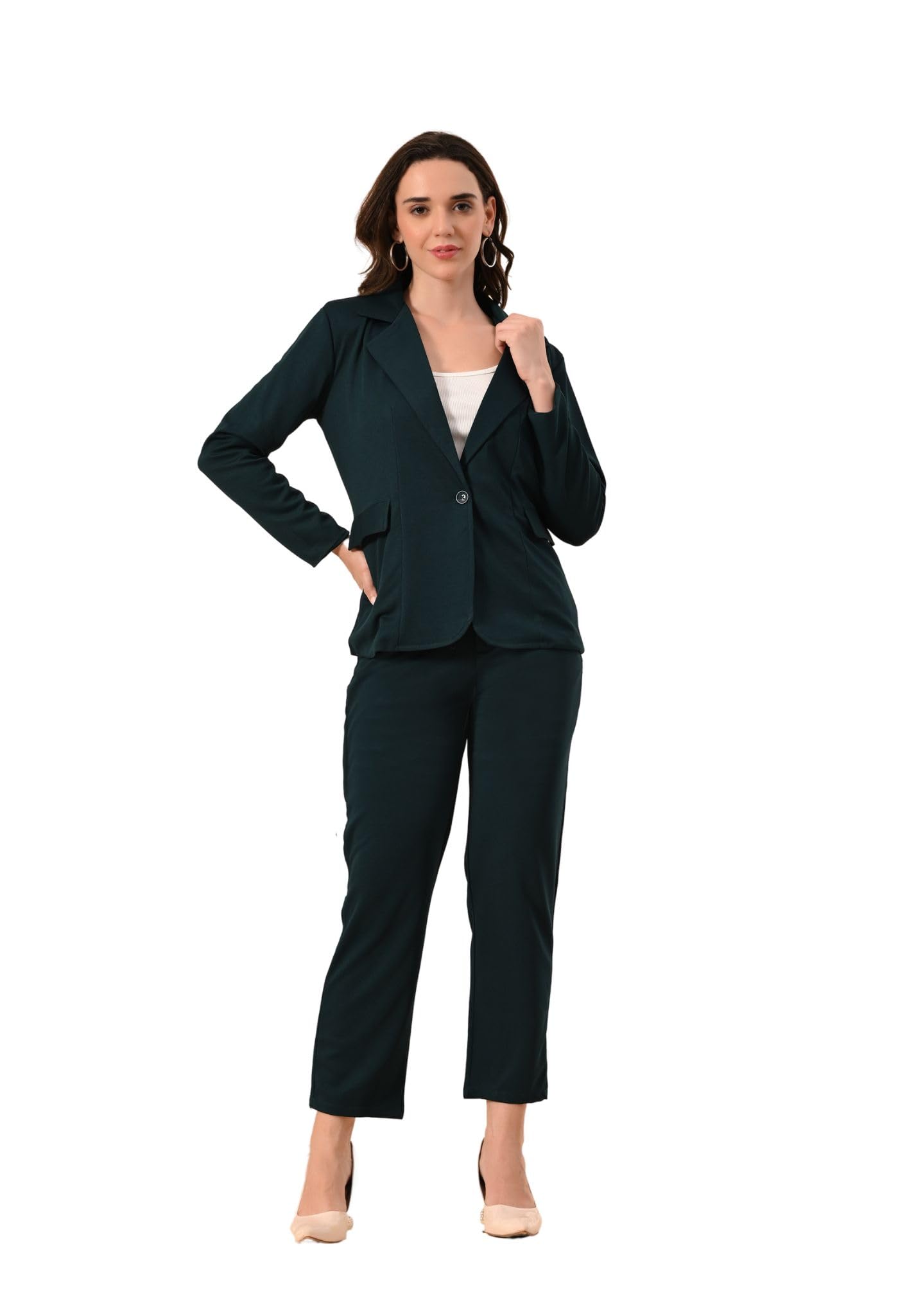 Women’s 3-Piece Cotton Blend Solid Suit Set – Formal Blazer, High-Waist Pants & Camisole Top | Elegant Office Wear & Business Attire for Work, Meetings, and Events-image-11