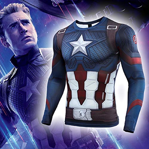 Captain America Men's Compression Shirt 3D Print T-Shirt (Large, Blue)