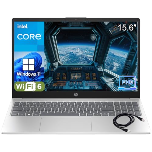 Image of HP Pavilion 15" FHD Laptop Computer, Intel 4-Core CPU, 8GB RAM, 250GB PCIe SSD, WiFi 6, Bluetooth, USB-C, HDMI, Webcam, Microsoft Office 365 for Web, Platinum White, Win 11 Home, Type C RJ45 Cable