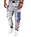 Easy Men's Hip hop American USA FLAG Jogger Sport Sweat Cotton Pants XL Gray