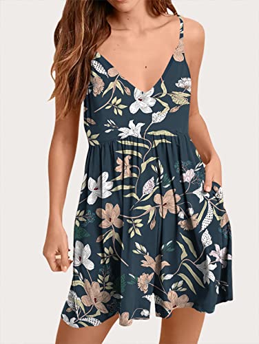 Anrabess Women's V Neck Floral Wide Leg Pants Floral Printed Adjustable Spaghetti Strappy Long Jumpsuit With Pockets Ci325-Lanfugui-S #TOP2