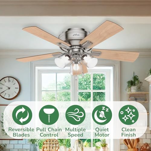 Image of Hunter Crestfield, Indoor, Ceiling Fan, Quiet, 42 inch, Brushed Nickel