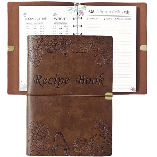 leeveel Blank Recipe Book to Write in Your Own Recipes, 5.6 X 8.2 Recipe Ring Binder with PU Leather...