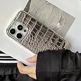 HUUMAGIC Funda de teléfono de Cuero con diseño de cocodrilo Chapado de Lujo para iPhone 15 14 13 12 11 Pro MAX Plus 15, Funda Aurora Colorida, Gris