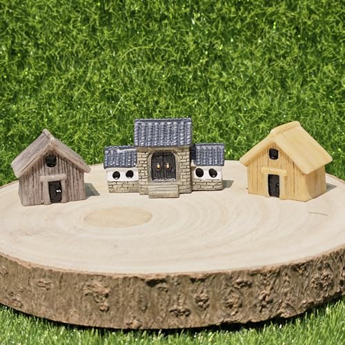 Image of Miniature House Set of 3 Resin Fairy Garden Decor Dollhouse Accessories for Mini Garden Terrarium Bonsai Gifting Home Decor