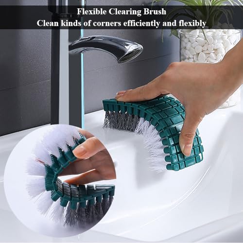 Image of Bendable V-Shape Scrub Brush, Deep Cleaning Toilet Brush with Non-Slip Grip & Sturdy Nylon Bristles, Green, Plastic Handle, 6 inch x 2 inch x 1.5 inch, 1 Count
