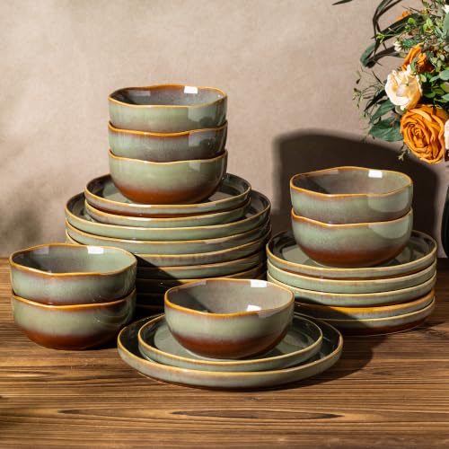 Image of TheTerra Ceramic Dinnerware Set for 8, 24-Piece Plates and Bowls Set