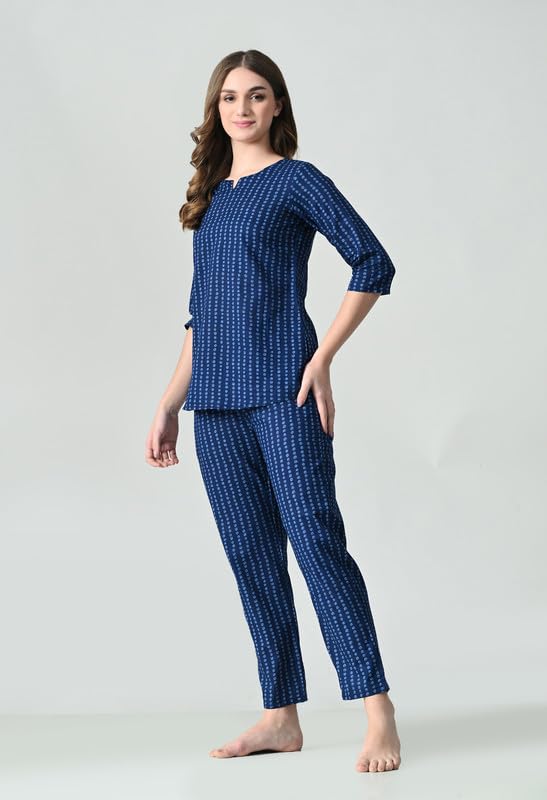 Image of Ichaa Women's Cotton Printed Night Wear Top and Bottom Night Suit Set