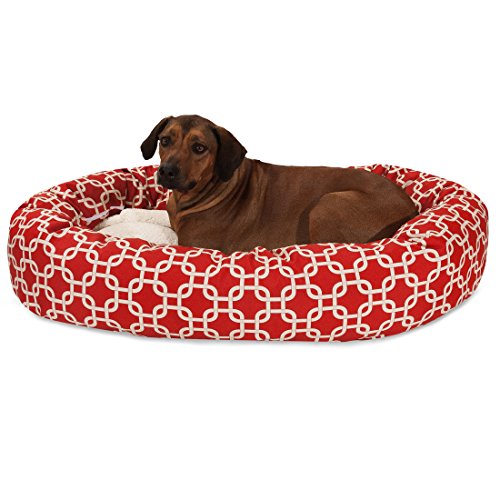 Image of Majestic Pet 52 Inch Links Sherpa Calming Dog Bed Washable - Cozy Soft Round Dog Bed with Spine for Head Support - Fluffy Donut Dog Bed 52x35x11 (inch) - Round Pet Bed X- Large - RED