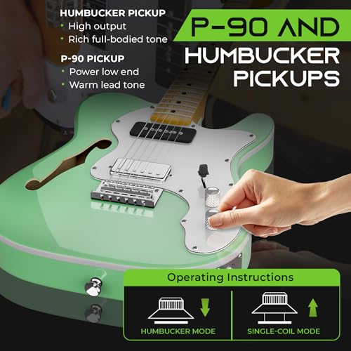 GearIT Electric Guitar (Premium Ash Tonewood),Thinline Semi-Hollow Body, GTL-200 Shoreline Series, 39in Full-Size, P90 Pickup, Humbucker with Coil Split, Round Frets, Accessories - Surf Green 4 GearIT Electric Guitar (Premium Ash Tonewood),Thinline Semi-Hollow Body, GTL-200 Shoreline Series, 39in Full-Size, P90 Pickup, Humbucker with Coil Split, Round Frets, Accessories - Surf Green - Image 2