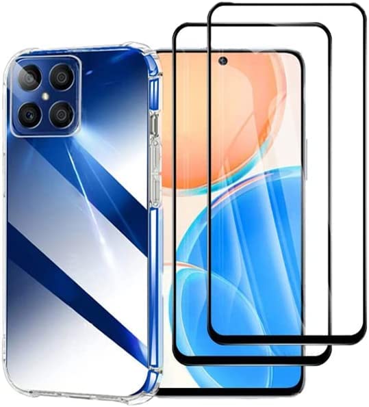 [1+2]Moninsta Compatible with Honor X8 Screen Protector HD Tempered Glass Screen Protector 9H Hardness with Clear Case Soft TPU Transparent Bumper Cover Anti Scratch