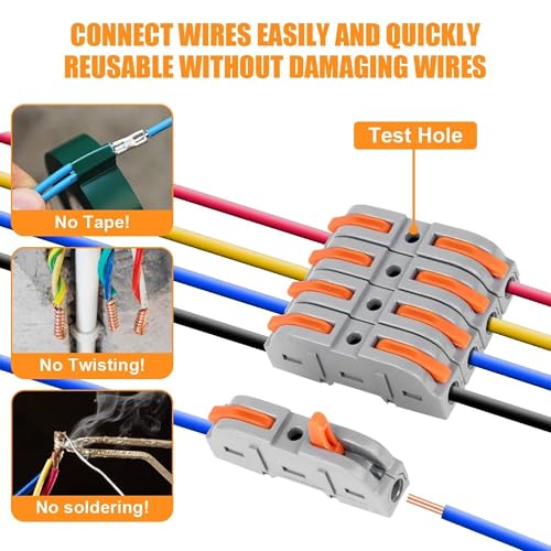 Image of Bellox 17Pcs Lever Wire Cable Connectors, 1 in 1 Out Electrical Splice Inline Terminals, 24-12 AWG Push Type Quick Splice Lock Compact Wire Jointer Conductor For Home, Electrician Use