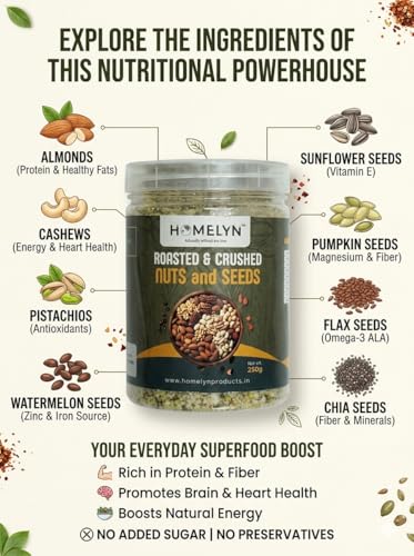 Image of Premium Roasted & Crushed Nuts & Seeds Mix | Almonds, Cashews, Pistachios, Watermelon, Sunflower, Pumpkin, Flax & Chia Seeds | Semi-Powdered Superfood Blend | Ready to Sprinkle | No Additives (250g)