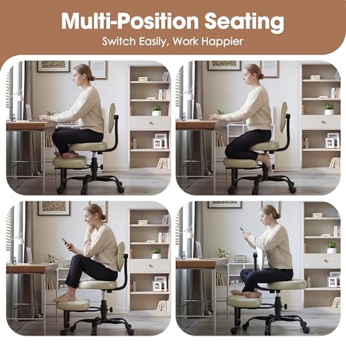 Image of Cross Legged Office Chair, 360 Swivel ADHD Chairs for Adults, Height Adjustable Ergonomic Cross Legged Office Chair with Wheels, Wide Cross Legged Chair for Meditation, Yoga (Beige)
