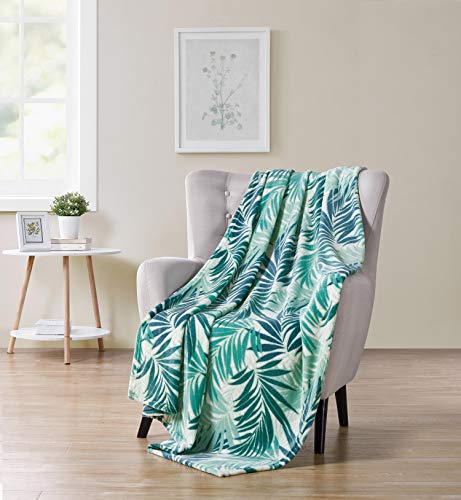 Vcny Decorative Throw Blanket: Large Lush Palm Leaf Design Accent For Couch Or Bed, Colors: Green Blue White #TOP6