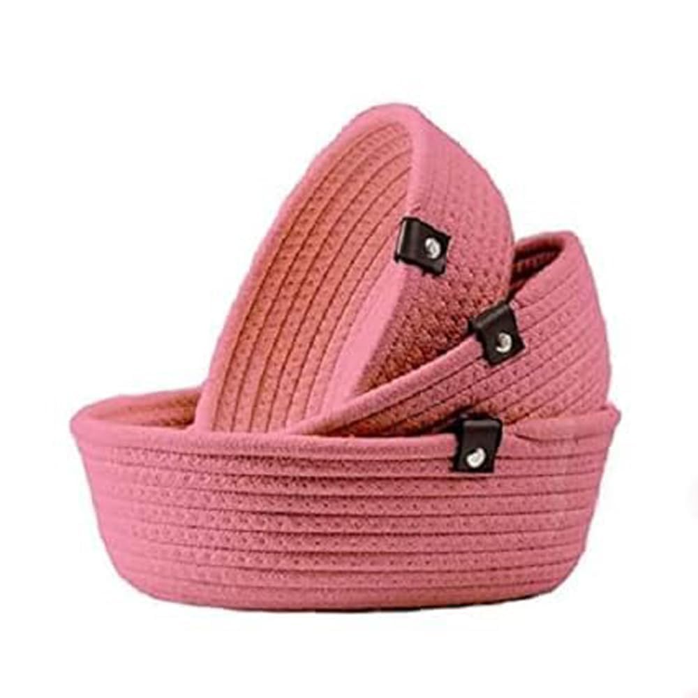 JK enterprises Rope Storage Natural Handwoven Jute Shelf Basket For Your Home & Kitchen (Small,Medium,Large) - Pack of 3 (Pink)