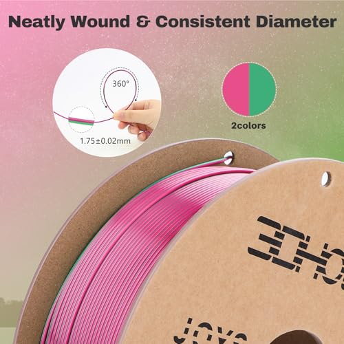 Image of 3DHoJor Silk PLA Filament 1.75mm Dual Color PLA 3D Printer Filament 2 in 1 Coextrusion 1KG Spool(2.2lbs) 3D Printing Filament Dimensional Accuracy + /- 0.03mm Fits for Most FDM 3D Printers-Green Pink