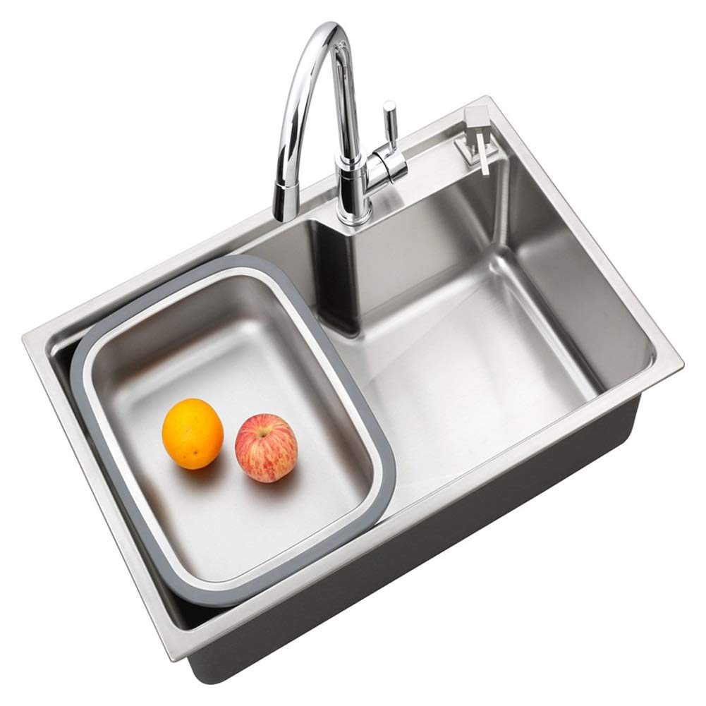 Evier de cuisine fait à la main en acier inoxydable cuve unique et robinet design