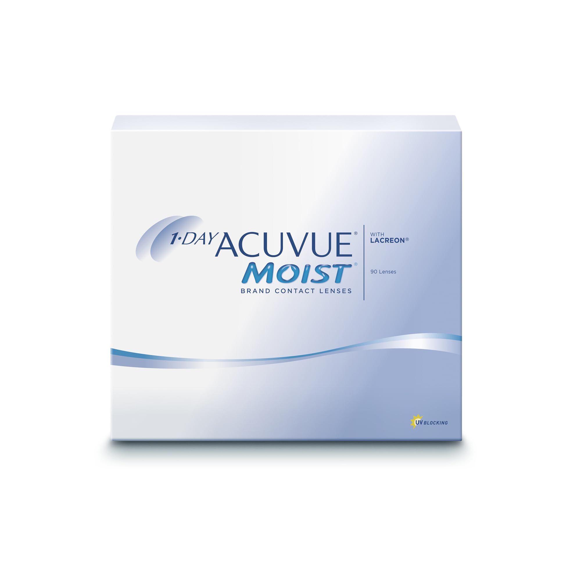 ACUVUE MOIST 1-Day Tageskontaktlinsen für empfindliche Augen & Allergiker – Tageskontaktlinsen mit 0.5 dpt und BC 8.5 – UV Schutz und Komfortables Tragegefühl – 90 Linsen