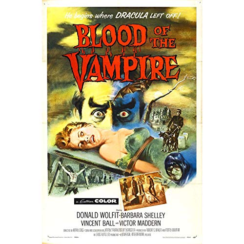 Vieille affiche anglaise Blood of the Vampire décoration cinéma prestige