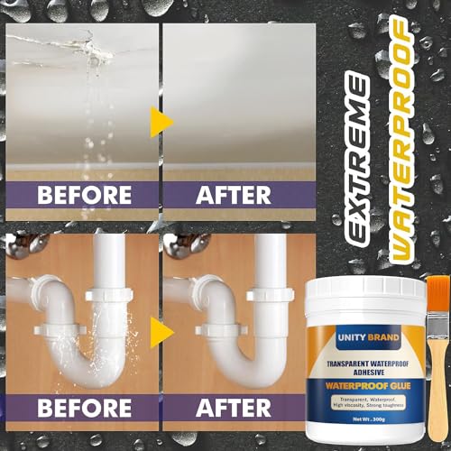 Image of UB Unity Brand Transparent Waterproof Glue for Leakage, Epoxy Resin for Flooring, Crack Seal Agent Waterproofing for Roof Leakage Solution Indoor Outdoor Waterproof Adhesive Sealan (300 GM Glue.)