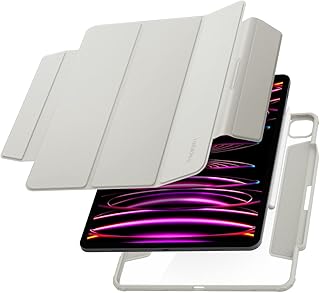 Spigen Air Skin Pro Designed for iPad Pro 12.9 inch Case M2 6th Generation (2022) / 5th Generation (2021) with Detachable Magnetic Cover, Clear Transparent Back and Pencil Holder - Gray
