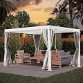 10' × 10' Louvered Pergola, Outdoor Aluminium Canopy with Adjustable Roof Curtains and Netting for Patio, Deck, Garden, Yard, Beach. (White)