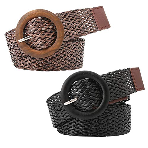 Cinto feminino KesYOO 2 peças estilo étnico fivela redonda cinto de cintura para mulheres jeans (pre