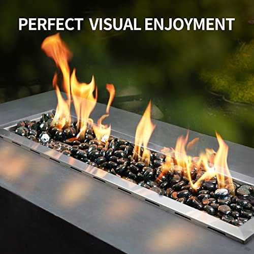Apromise Fire Glass For Fire Pit - 3/4 Inch Fire Pit Glass Beads | High Luster Fire Glass For Propane/Gas Fire Pit And Fireplace | Flat Glass Marbles For Vase & Aquarium & Garden | 10Lbs | Onyx Black #TOP3