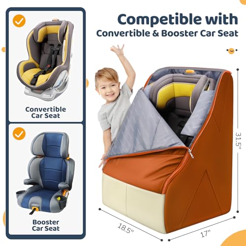 Image of YOREPEK Carseat Travel Bag for Airplane Gate Check, Baby Travel Essentials | Shoulder Strap, Waist Strap, Padded Portective, PU Leather Wear-Resistant Bottom, Carseat Bag for Air Travel with Side Pocket
