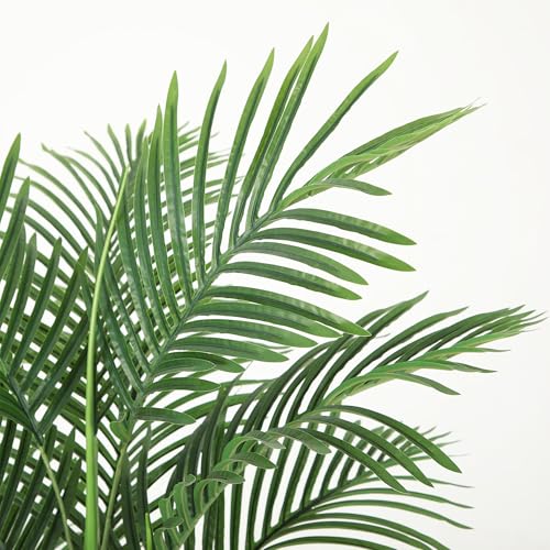 Image of Nafresh 5ft Ultra-Full UV Resistant Fake Golden Cane Palm Tree with Double Trunks, 60in Tall Artificial Palm Tree Indoor Outdoor, Faux Palm Plant for Living Room Home Office Patio Garden Decor