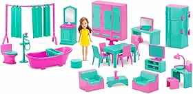 Casa de Boneca Completa Home com Boneca Kit Cozinha, Sala, Quarto e Banheiro Brinquedo Educativo Infantil +3 Anos Casinha de Boneca