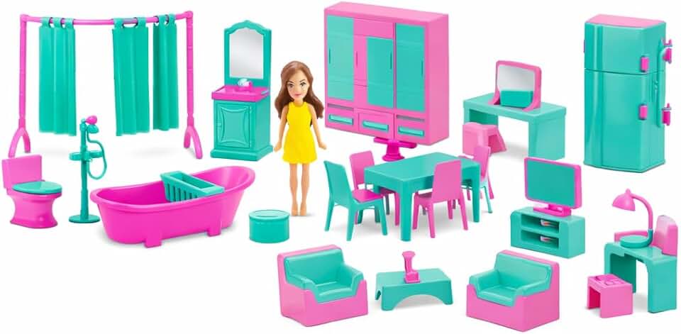 Casa de Boneca Completa Home com Boneca Kit Cozinha, Sala, Quarto e Banheiro Brinquedo Educativo Infantil +3 Anos Casinha de Boneca