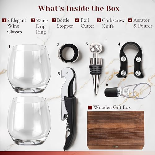 Custom Monogram Initial Name Engraved Set of 2 Stemless Wine Glasses and Accessories with Wood Box Design Your Own Personalized Gift for Him Her 12 Designs - Thumbnail 2