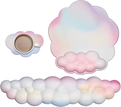 Miniatura 11 de JIKIOU Almohadillas de mouse Cloud de cuero, exquisito soporte de muñeca, cómodo reposamuñecas de espuma viscoelástica para computadora, laptop
