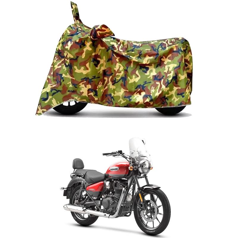 Image of Waterproof 100% PVC Coated Bike Scooty Two Wheeler Body Cover Compatible For Royal Enfie Meteor 350 Fireball /UV-Rays /Heat Protection /Birds Dropping /Scratchproof /Dust proof[6X6 Jungle Print]
