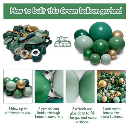Image of Dark Green Gold Balloon Arch Garland Kit Double Stuffed | Sage Emerald Green Balloons for Birthday Baby Shower Jungle Wedding Bridal Shower Graduation Summer Party Decor